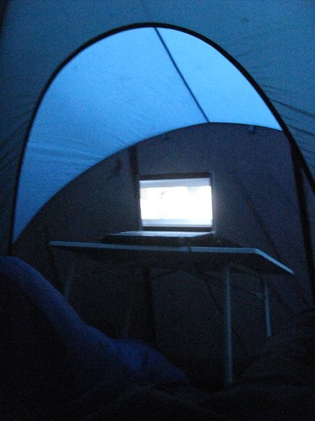 Camping in the 21st century - watching a movie on the laptop