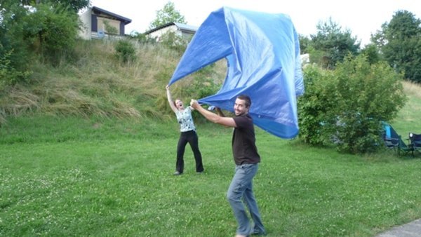 Who said camping can't be fun?! Drying the tarp!  