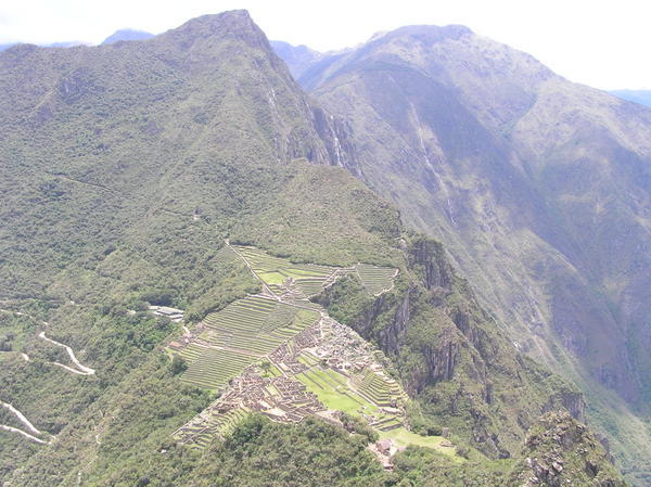 Machu Picchu as seen from the top of Wayna Picchu - can you make out the shape of a condor?