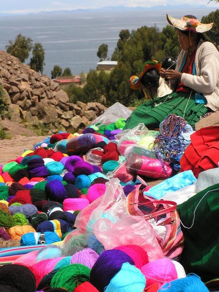 Wool sellers on the permanent island of Taquile, population 2000