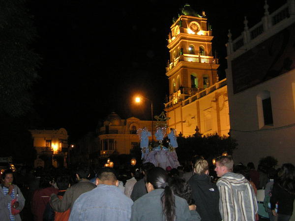 Following the Midnight mass parade of the Virgin Mary to the cathedral on Christmas Eve