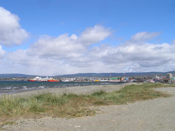 The desolate beach and dockyards at Punta Arenas
