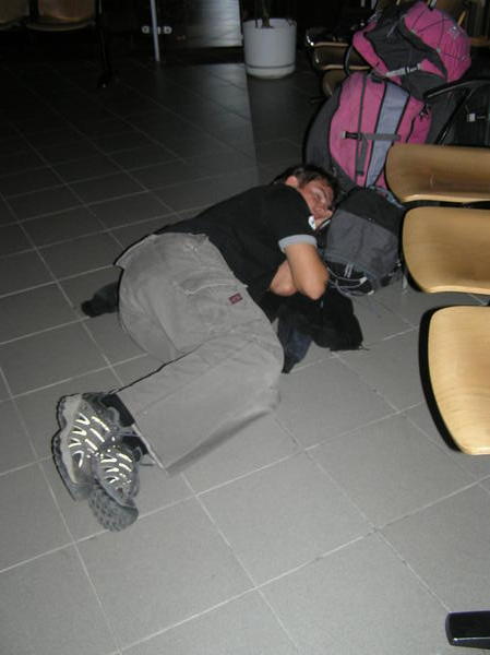 Ah yes, our comfortable night in Punto Arenas airport with no heating and no lights.