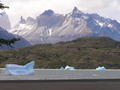 The icebergs in Lake Grey - note the tiny looking people on the beach