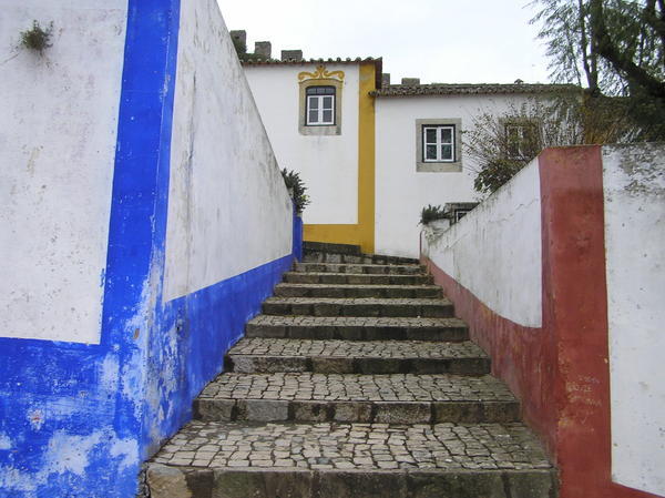 Typically Obidos - whitewashed walls, bright borders and cobbled steps