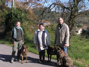 Bronia, Sue and Rober being taken for walkies