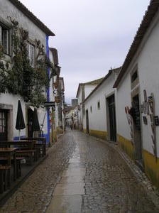 The commercial street in Obidos - quaint and old 