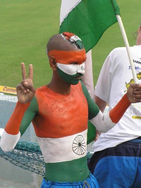 Indian supporter painted with Indian flag