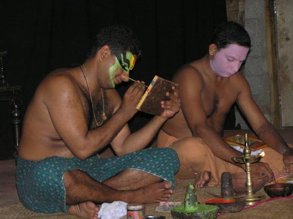 Katakhali dancers putting on their makeup