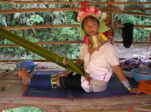 Karen Village Long Neck tribal woman at loom