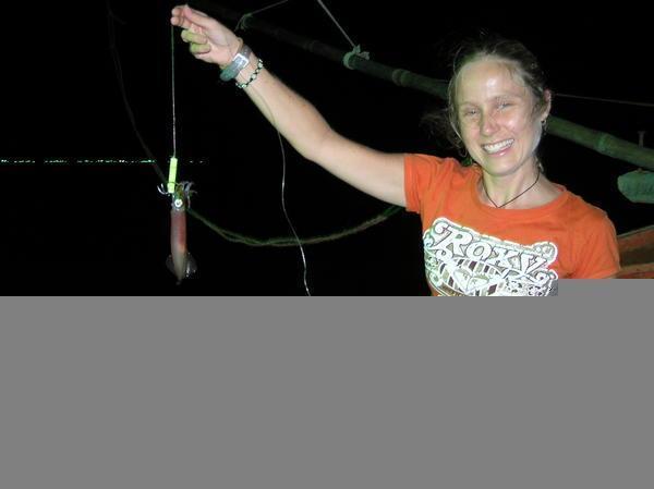 Bronia the proud owner of a fresh squid!