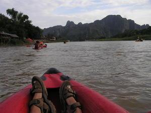 Ending our day kayaking - B's feet in front