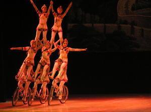 Bicycle pyramid of girls - Chinese Acrobats