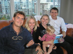 At the Foeste family apt in Yaletown - L to R: Dave, Bronia, Lisa, Oliver & baby Marley