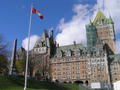 The Chateau Frontenac seen from the wooden walkway in  Haute Ville