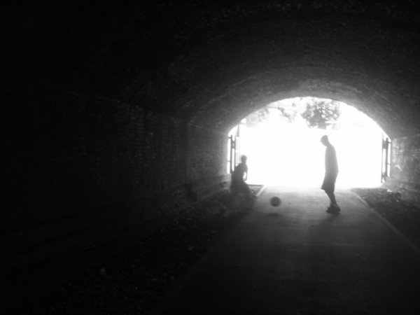 football in tunnel