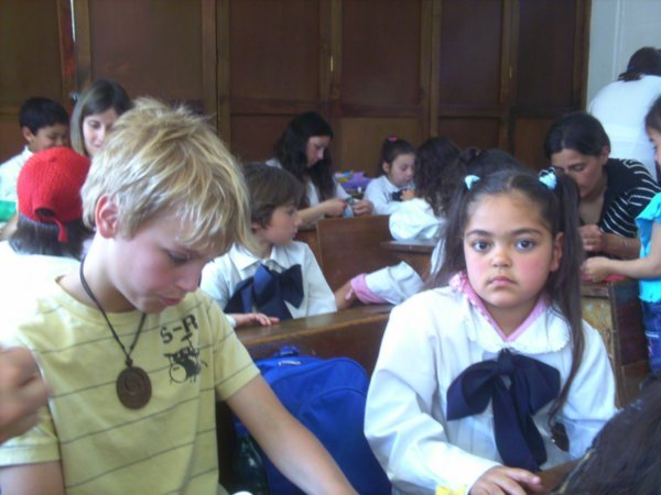 Callum at school with Juliana