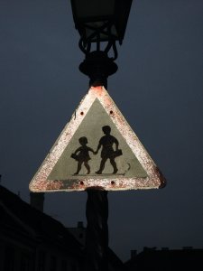 very detailed and well dressed children crossing