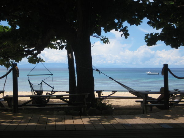 The hammocks, beach and ocean at Manta Ray