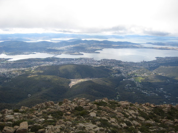 Looking down on Hobart