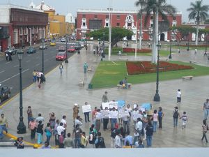 view of protesters from governors palace