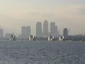 View of Canary Wharf and Thames Barrier from Woolwich Ferry