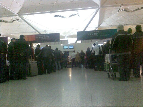 Check-in queues at 4am