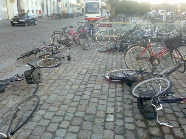 A curious sight - Scores of bicycles lying on the ground