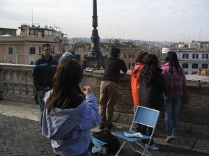 Admiring the view from the top of the Spanish steps