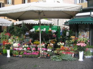 A florist stall in the Campo de Fiori market