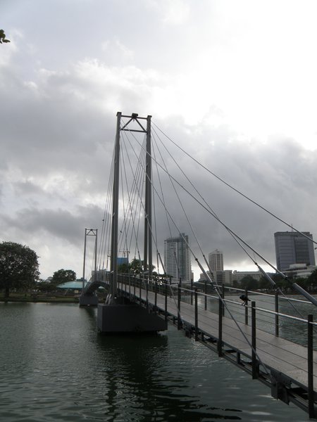 A bridge linking an island in Beira Lake to the shore