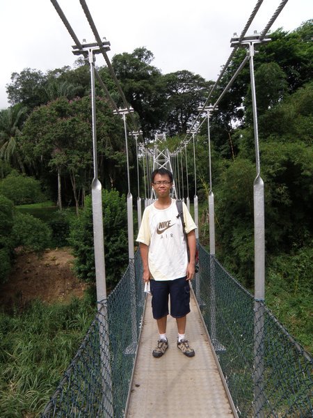 A narrow suspension bridge at Peradeniya Botanical Gardens