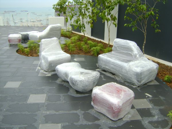 Some furnitures are still wrapped