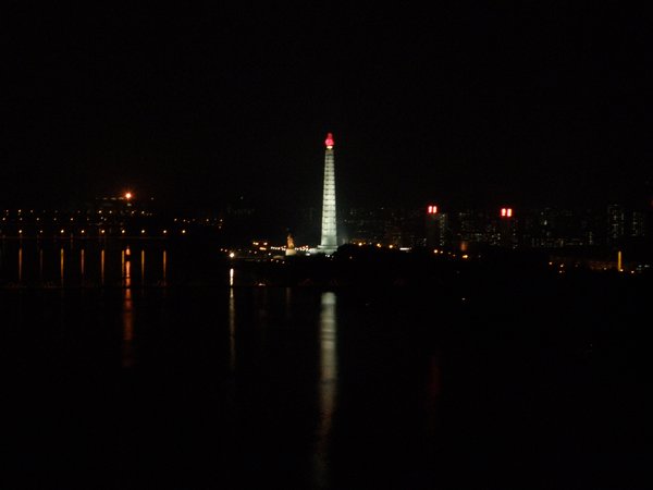 View of Juche Tower from my hotel room