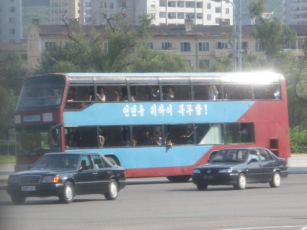 A double-decker bus in Pyongyang!