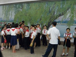 School-children waiting for metro