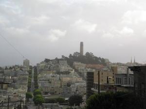 View of Coit Tower from Lombard Street