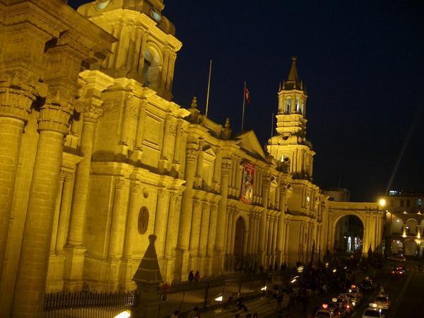 Arequipa cathedral by night