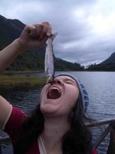 Astrid eats fish