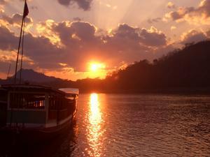 Sunset over the Mekong in Luang Prabang