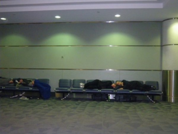 Our first night sleeping in Toronto airport