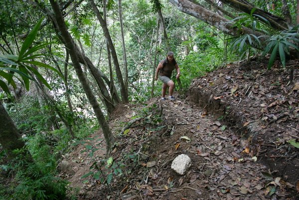 Going up the steep trail through the jungle