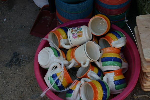 A bucket of cups