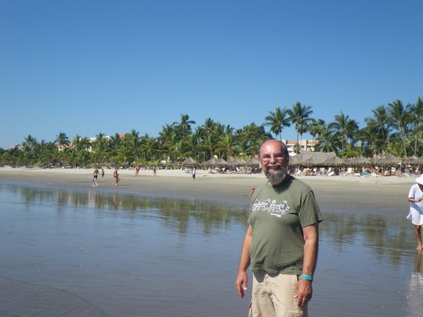Steve on the beach in Nuevo Vallarta- before the stingray got him