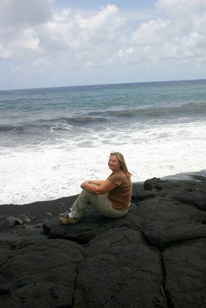 Another black sand beach at the end of a lava flow that buried a town along chain of craters road