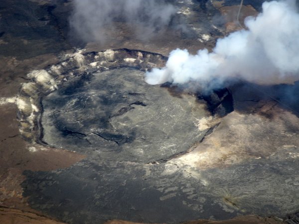 Kilauea Caldera as seen from the air - Halema'uma'u Crater smoking