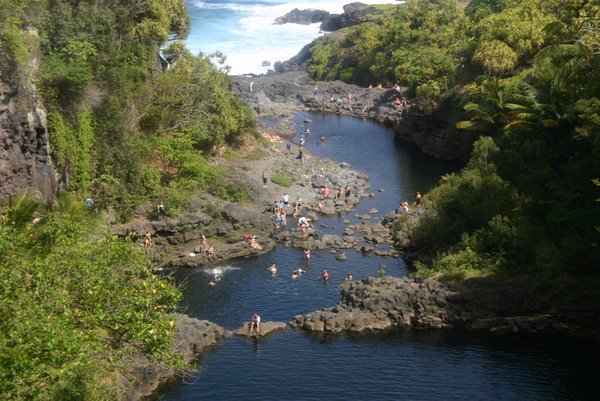 People swimming at Oheo Gulch