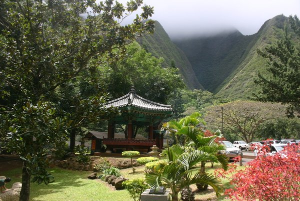 Chinese Garden with Iao Valley in background