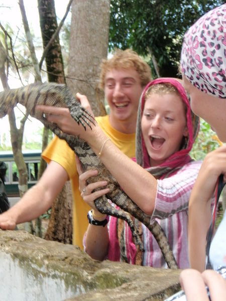 Catherine holds the lizard