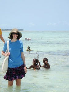 Eshe (Emily) and the local children who followed us out the the seaweed farms